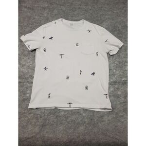 GAP Men's Medium White Essential Crew Shirt Surf Theme Short Sleeve Gap For Good